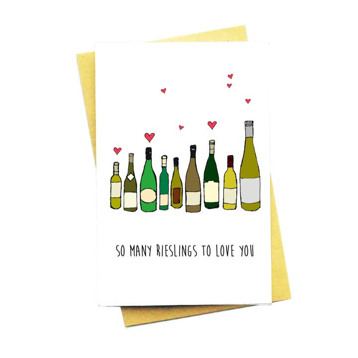 Så mange Rieslings at elske dig lykønskningskort for engroshandel hos Nocturnal Paper