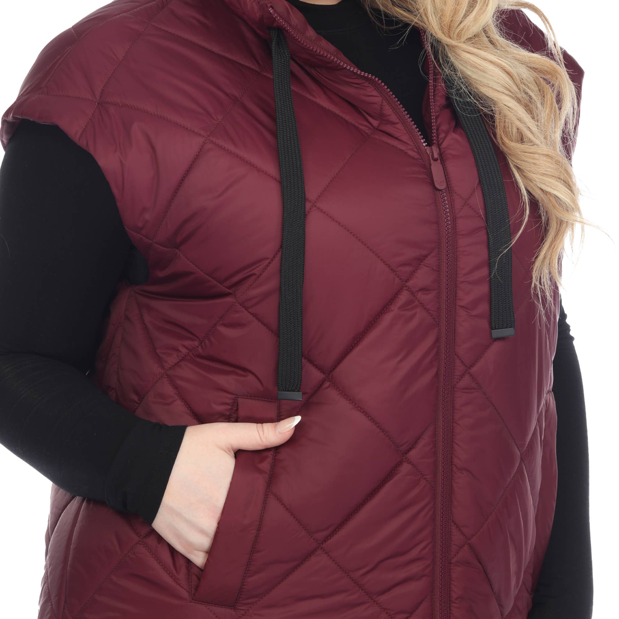 WHITE MARK - Wholesale Outerwear Vest - Women's - Plus Size Diamond Quilted Hooded Puffer Vest23