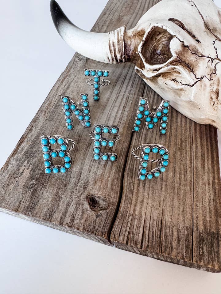 Initial Ring - Turquoise Stone Studs for wholesale by Boho Ranch Shop