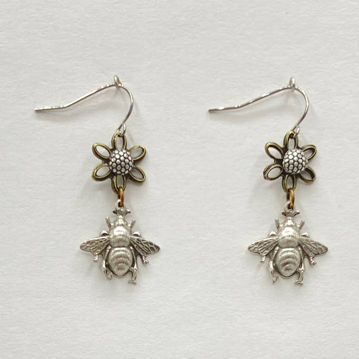 bee and flower earrings pollinator series - 3501 for wholesale by Alchemy Inc