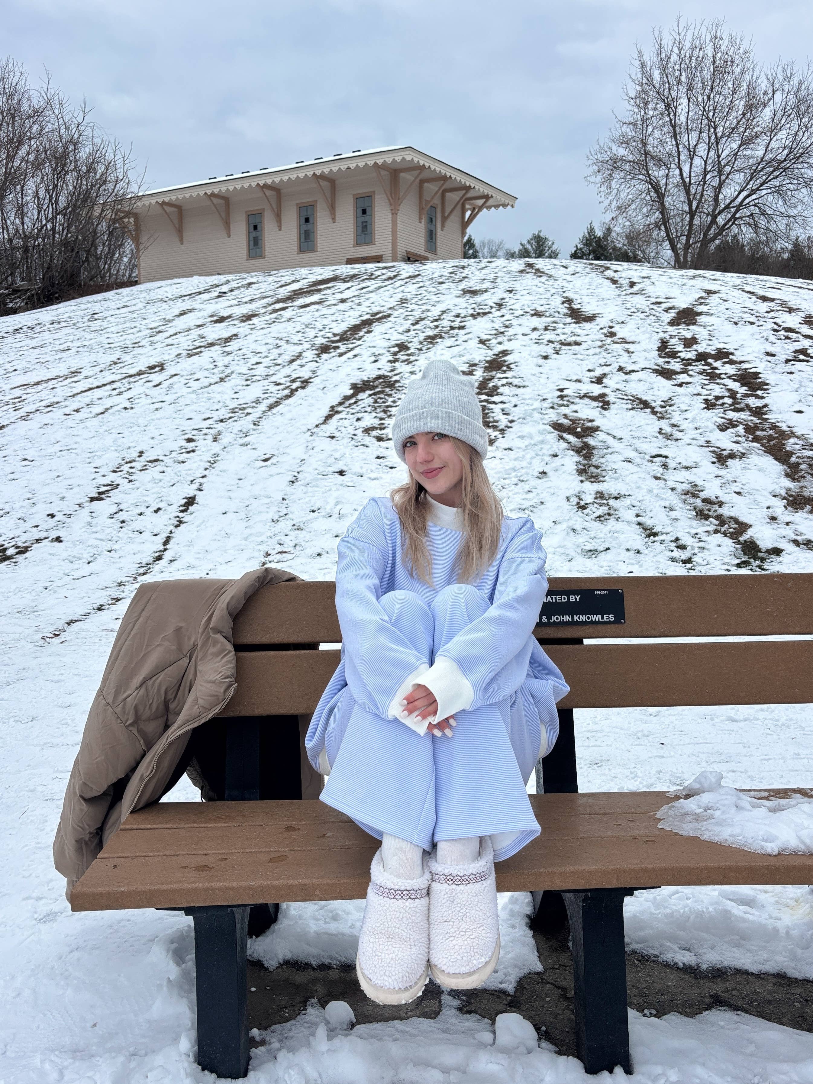 Blue and White Mini Striped Mockneck Sweatshirt for wholesale on Faire17