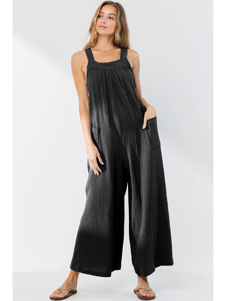 Ces Femme USA - Wholesale Jumpsuit - Women's - Cotton Gauze Solid Wide leg Jumpsuit / BI6881