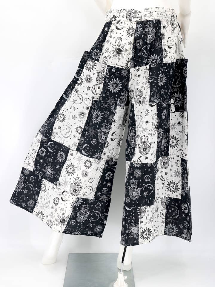 Himalaya Handmade - Wholesale Pants – Women's - Cotton Hippie Handmade Harem Patchwork Celestial Print Wide Leg Bohemian Trousers4
