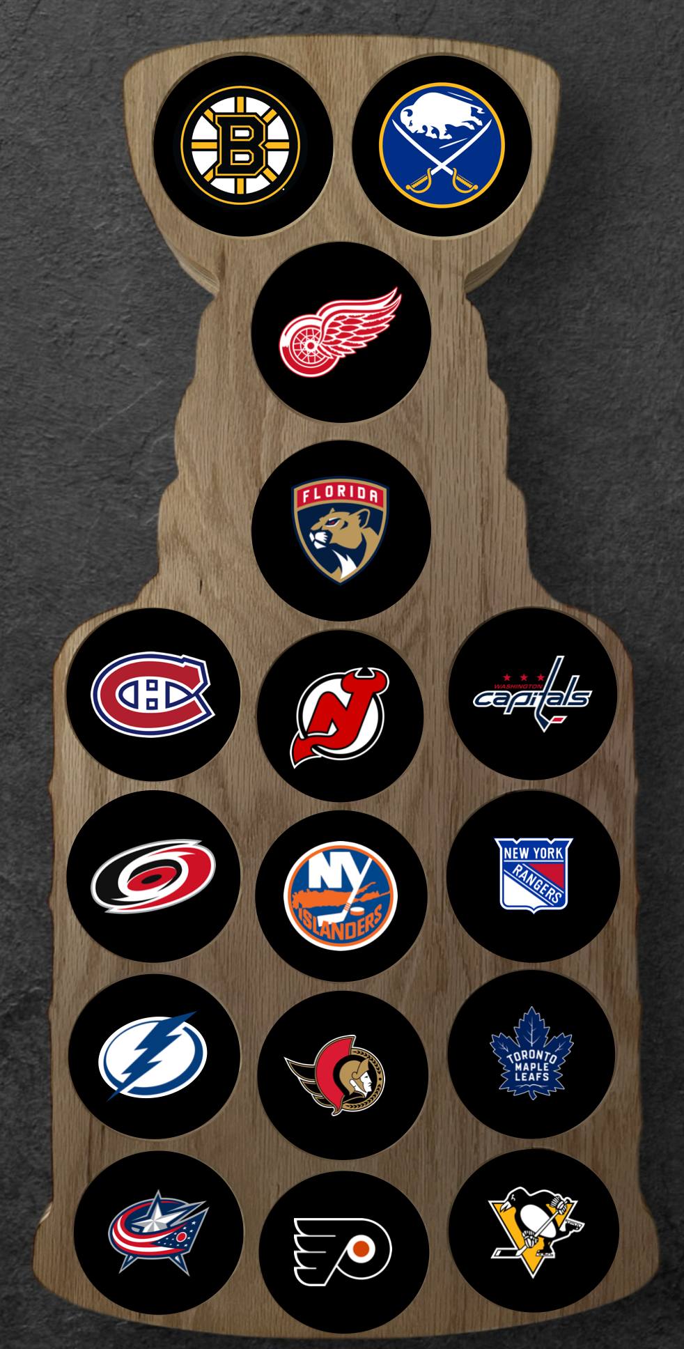 Iron Rose Woodworks - Wholesale Wall Accent - Stanley Cup Wall Hanging Display for 16 Hockey Pucks1