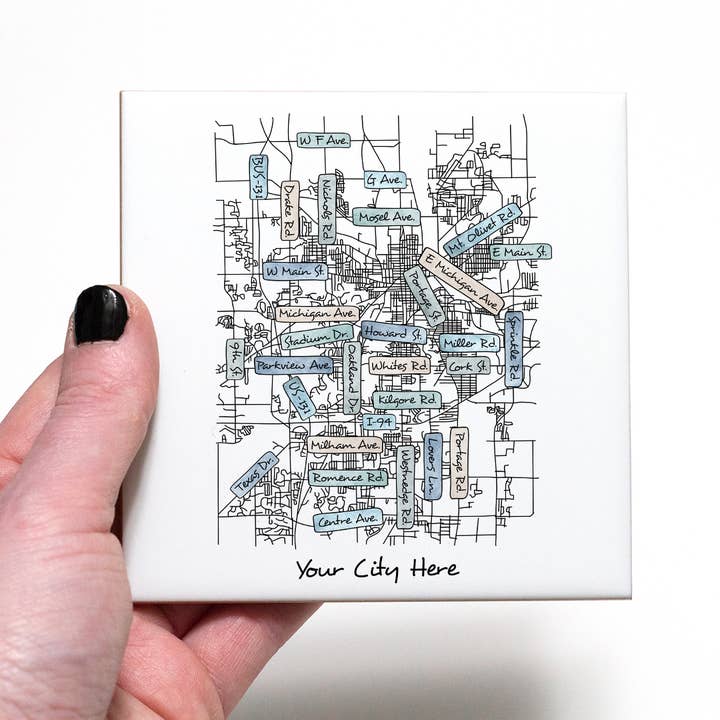 Sparks House Co. - Wholesale Coasters - Street Names Map Coasters - Your City - Custom Order