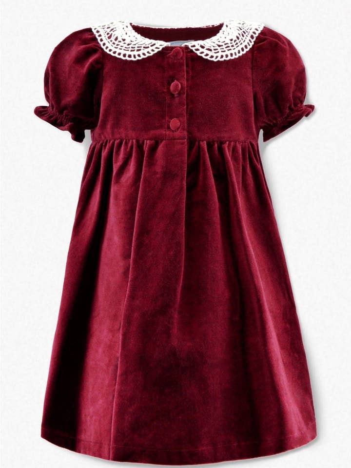 Red Velvet Short Sleeve Baby & Toddler Girl Dress for wholesale by Julius Berger & Carriage Boutique