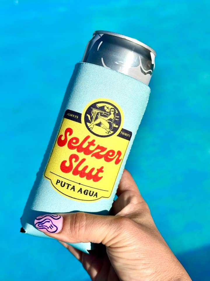 Seltzer Slut Slim Can Cooler | Topo Chico Inspired Can Cozie for 12oz Skinny Cans | Perfect Fit for Hard Seltzers for wholesale by Full Send Studio