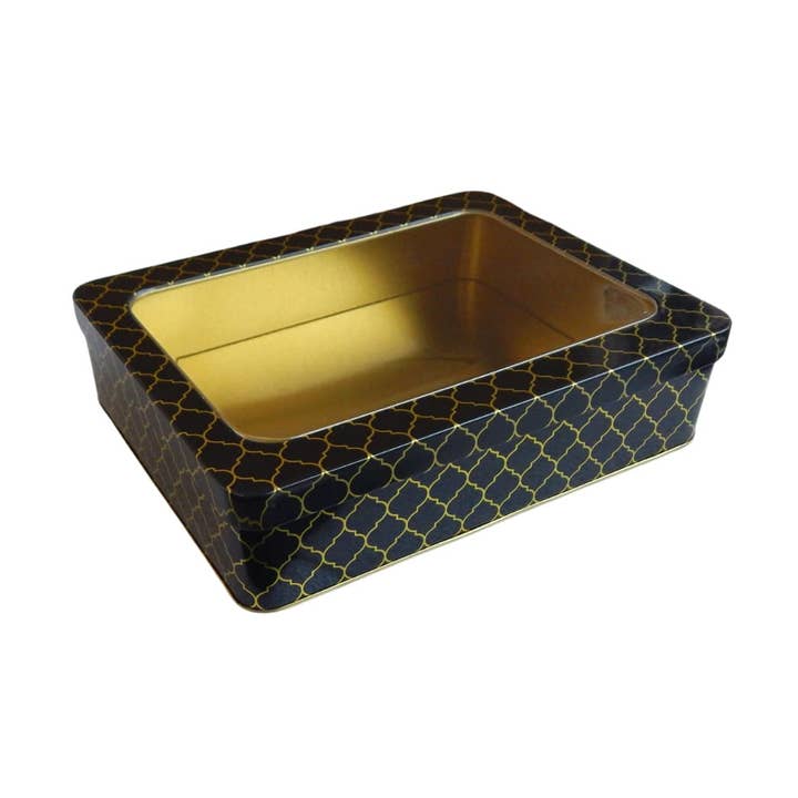 Moroccan Gift Tin Box with Window Lid - Black for wholesale by Peacock Supplies