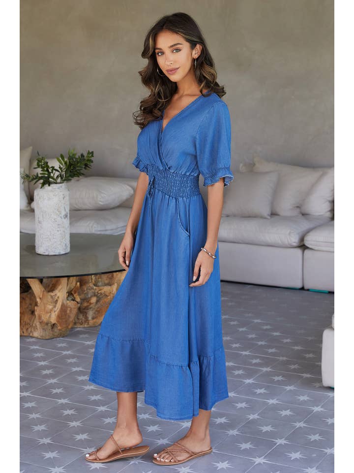 MILIO MILANO - Wholesale Dress - Women's - SMOCKED RUFFLE DRESS (68033-DK.DENIM)1