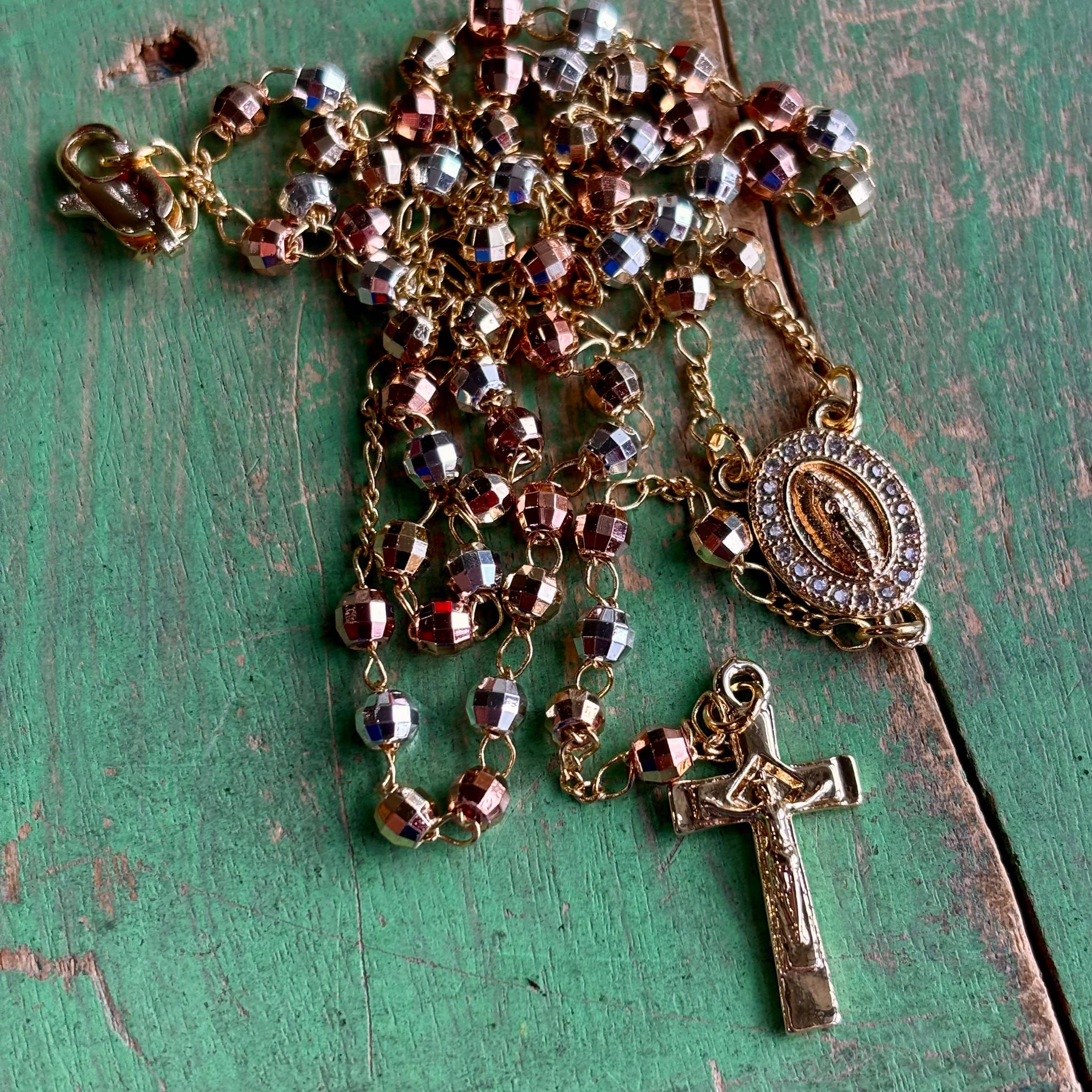 Love and Honor Jesus LLC - Wholesale Prayer Beads Necklace - Tri Color OLG 4MM Rosary Necklace or Bracelet1