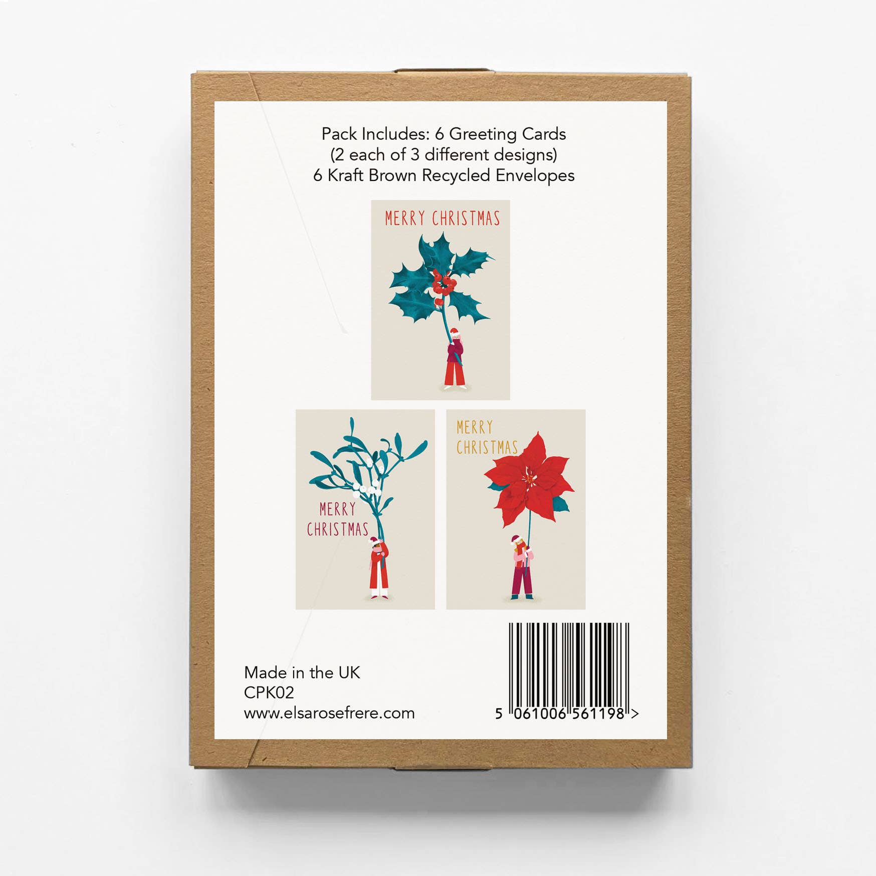 Elsa Rose Frere - Wholesale Christmas Card - Floral Christmas Card Pack8