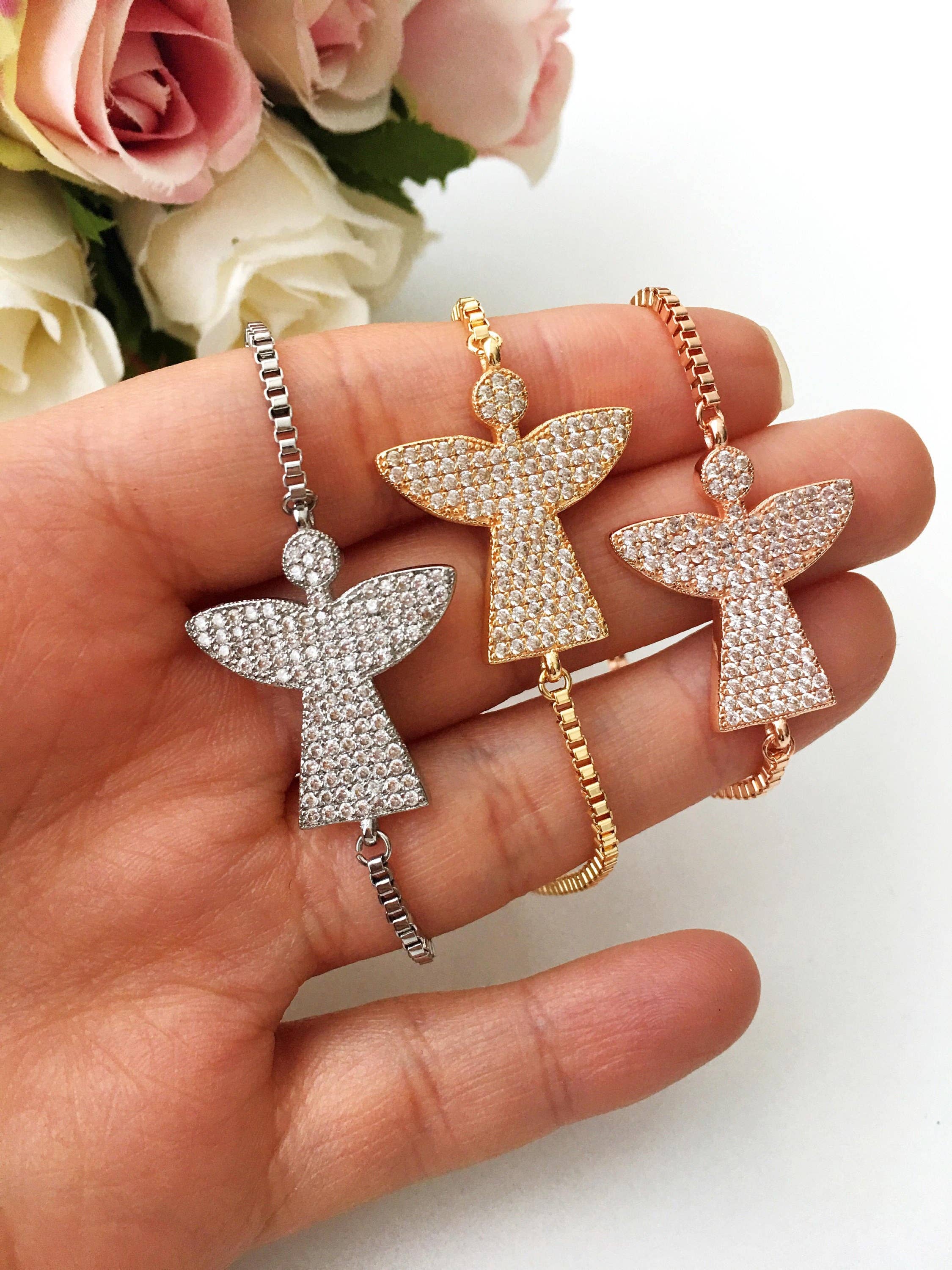 Evileyefavor - Vendita all'ingrosso Parure di gioielli - Set di bracciali in argento malocchio, bracciale rigido, braccialetto baguette, ciondolo angelo9