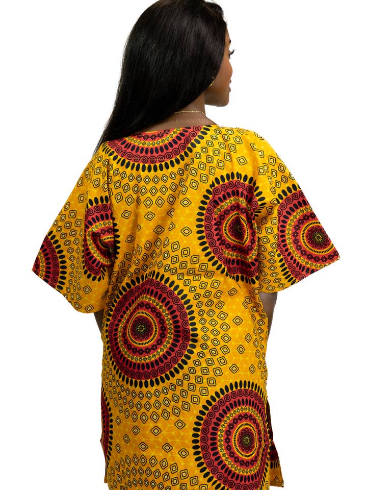 AfricanFabs - Wholesale Tuniek - Heren - Oranje Dashiki-shirt met gestippelde patronen/Dashiki-jurk - Top met Afrikaanse print