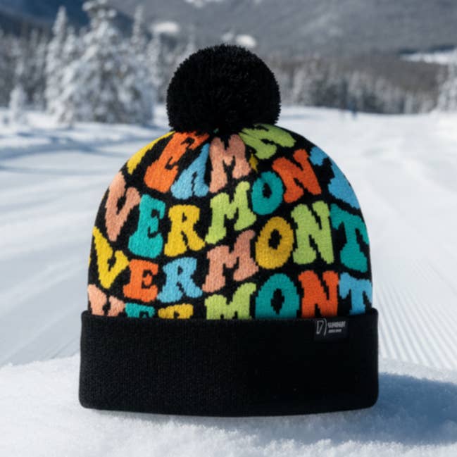 Bonnet d'hiver en tricot avec pompon Vermont Colorful Letter pour temps froid. pour la vente par Northern Icons Creations INC
