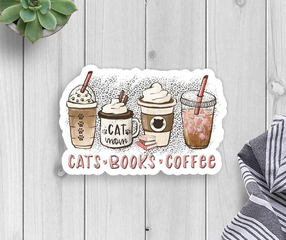 Expression Design Co - Wholesale Sticker - Cats Books Coffee Vinyl Sticker