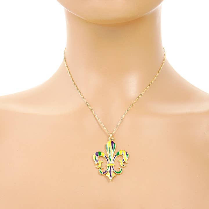 OHBOOBA DESIGN - Wholesale Pendant/Charm Necklace - Gold Plated Mardi Gras Themed Fleur De Lis Necklace