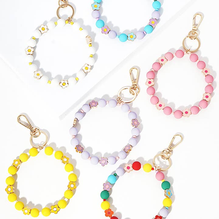 Fashion City - Wholesale Keychain - Women's - Flower with Enamel Coated Beads Keychain