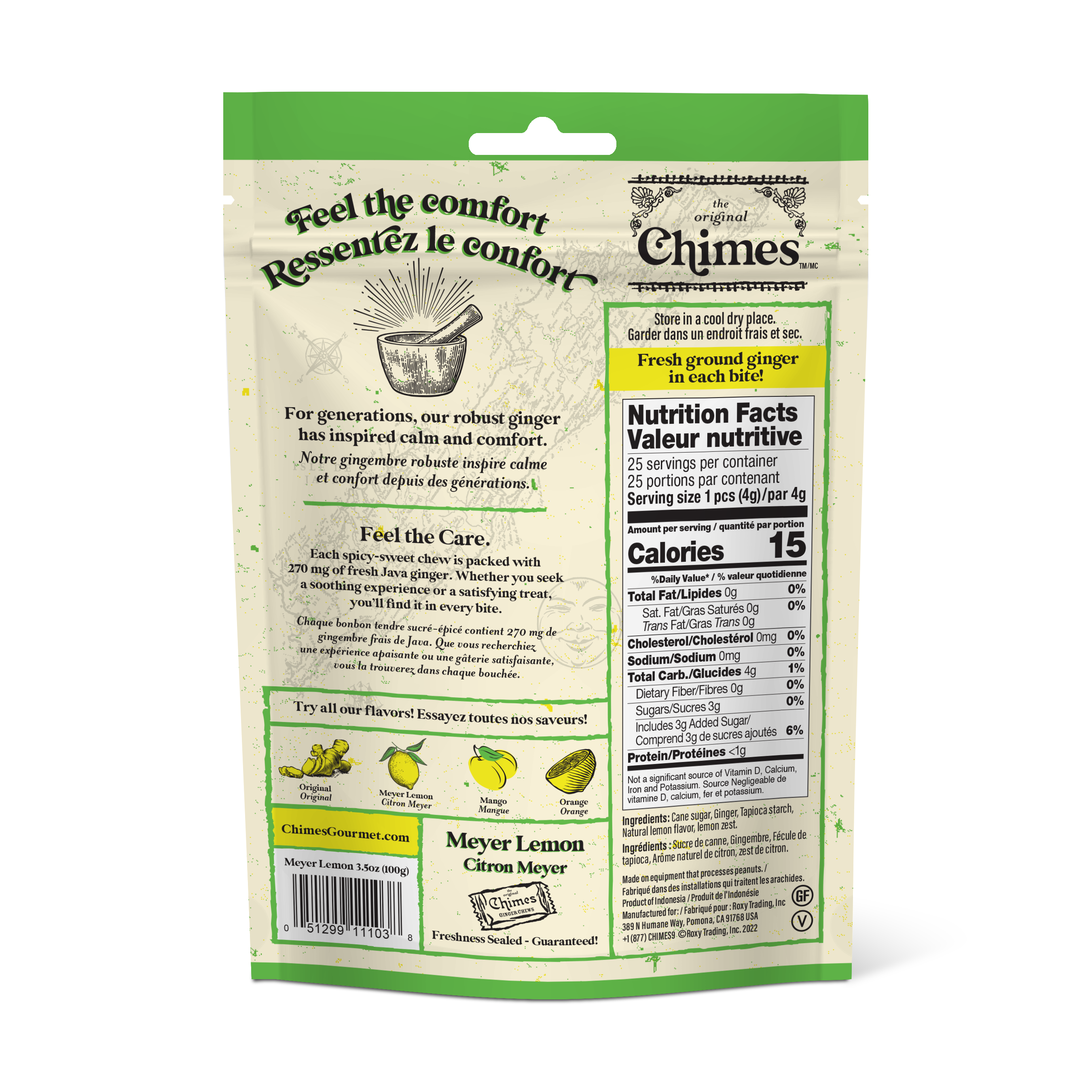 Chimes - Wholesale Hard Candy - Chimes Meyer Lemon Ginger Chews Candy - 3.5 oz Bag1