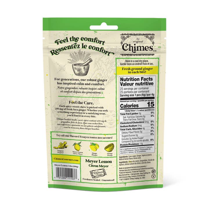 Chimes - Wholesale Hard Candy - Chimes Meyer Lemon Ginger Chews Candy - 3.5 oz Bag1