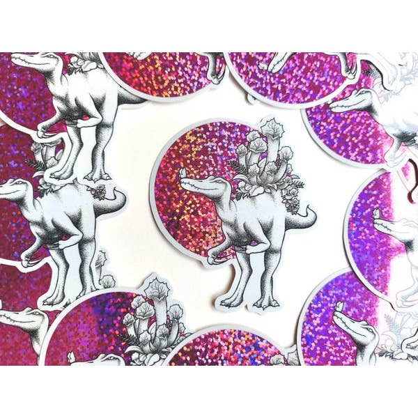 Spinosaurus Flower Pink Glitter Sticker for wholesale by Digitaldreamcloud