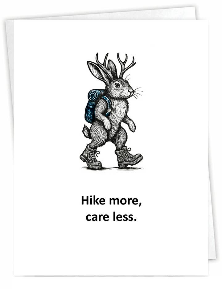 Funny Outdoor Card - Hiking Jackalope - Blank Inside for wholesale by Blue Spark Card Co