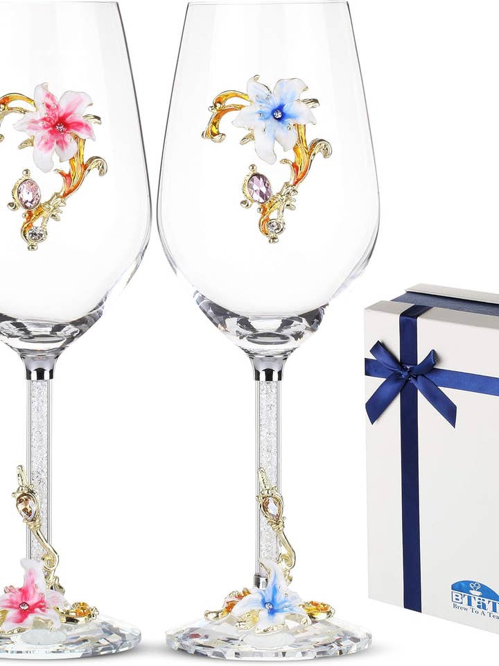 BTaT Floral Wine Glasses, 17oz, Set of 2 for wholesale by Brew To A Tea