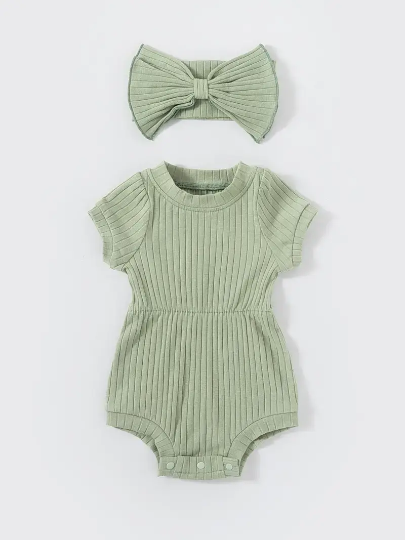 Lucky Avocado - Venta al por mayor Conjunto de ropa - Bebés - Moderno conjunto de mono de verano con diadema con lazo11