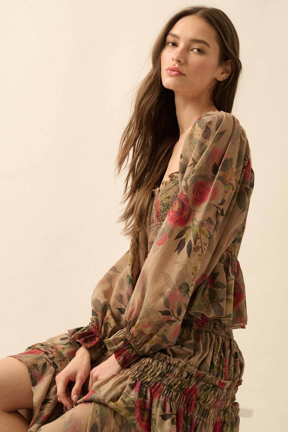 Promesa USA - Wholesale Blouse - Women's - Floral-Print Smocked Sweetheart Peplum Peasant Top16