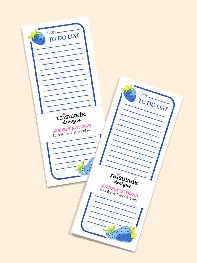 Oh So Nice Design Co. - Wholesale Notepad - Blue Strawberries To-Do List - Risograph Notepad0