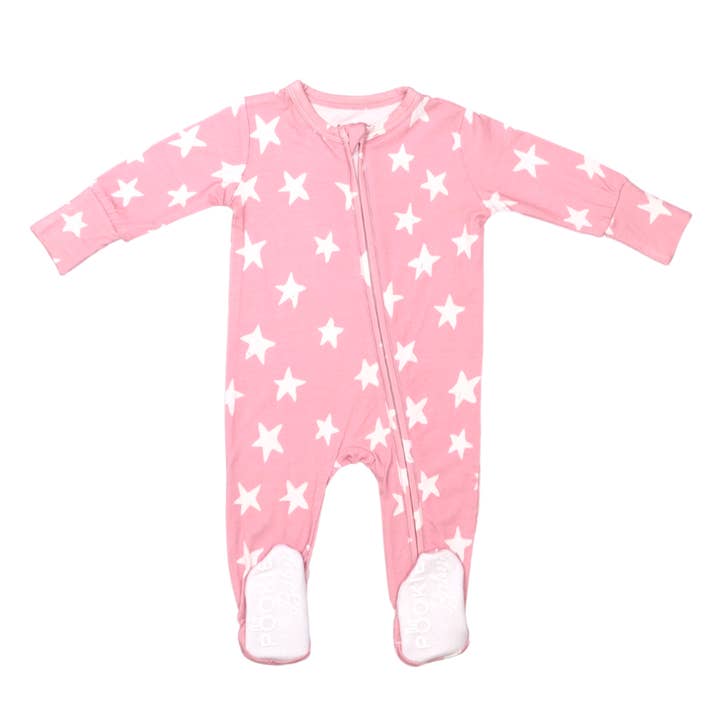 Pink Stars Bamboo Viscose Pookie Jamas Zipper Footies for wholesale by Pookie Baby