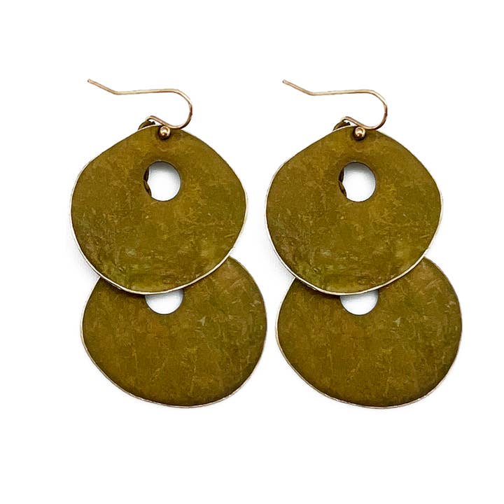Anju Jewelry - Wholesale Dangle Earrings - Brass Patina Earrings - Round Earthy Greens