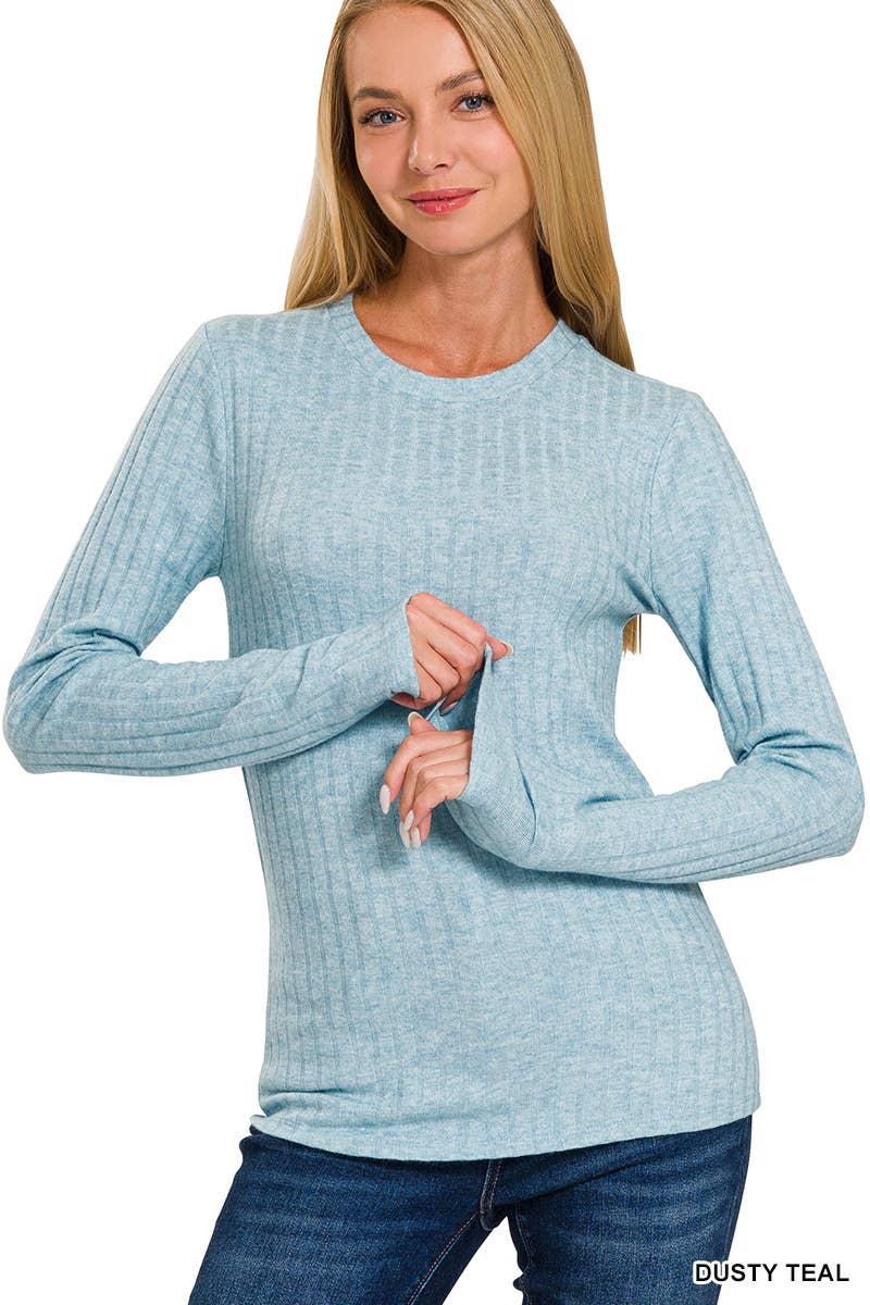 42POPS - Wholesale Knit Top - Women's - ._ SI-25202 RIBBED LONG SLEEVE ROUND NECK TOP16