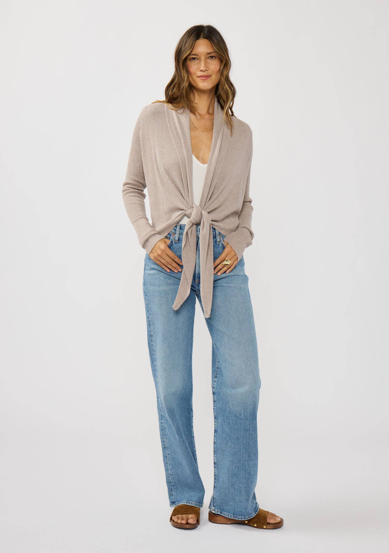 Lovestitch - Wholesale Cardigan - Women's - Waffle Knit Long Sleeve Tie Front Cardigan111