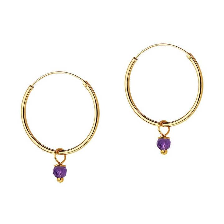 Gold Plated Hoop Earrings with Purple Stone for wholesale by Juulry