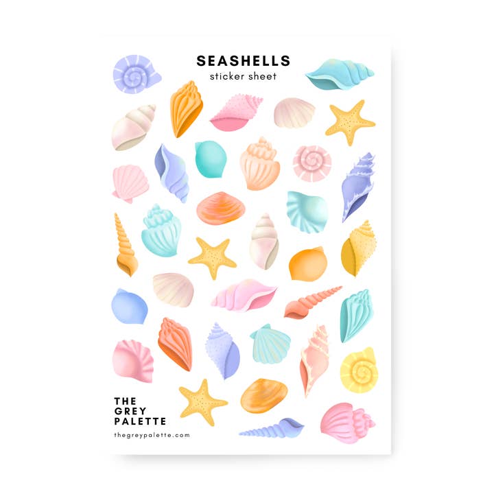 Seashells Decorative Sticker Sheet for wholesale by The Grey Palette