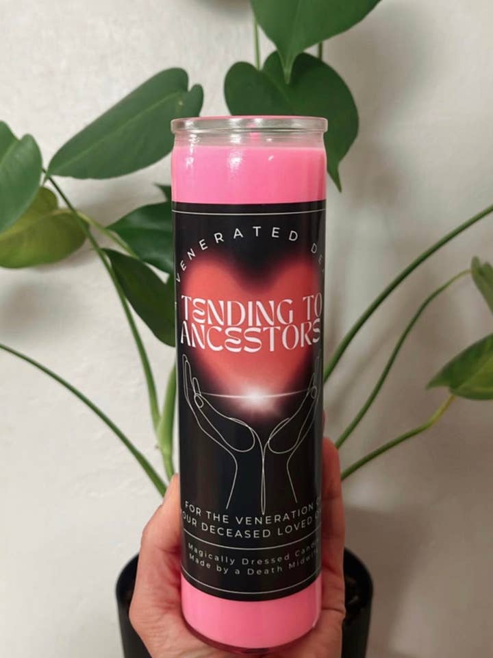 Tending To Ancestors Candle (Pink) for wholesale by A Venerated Death, LLC
