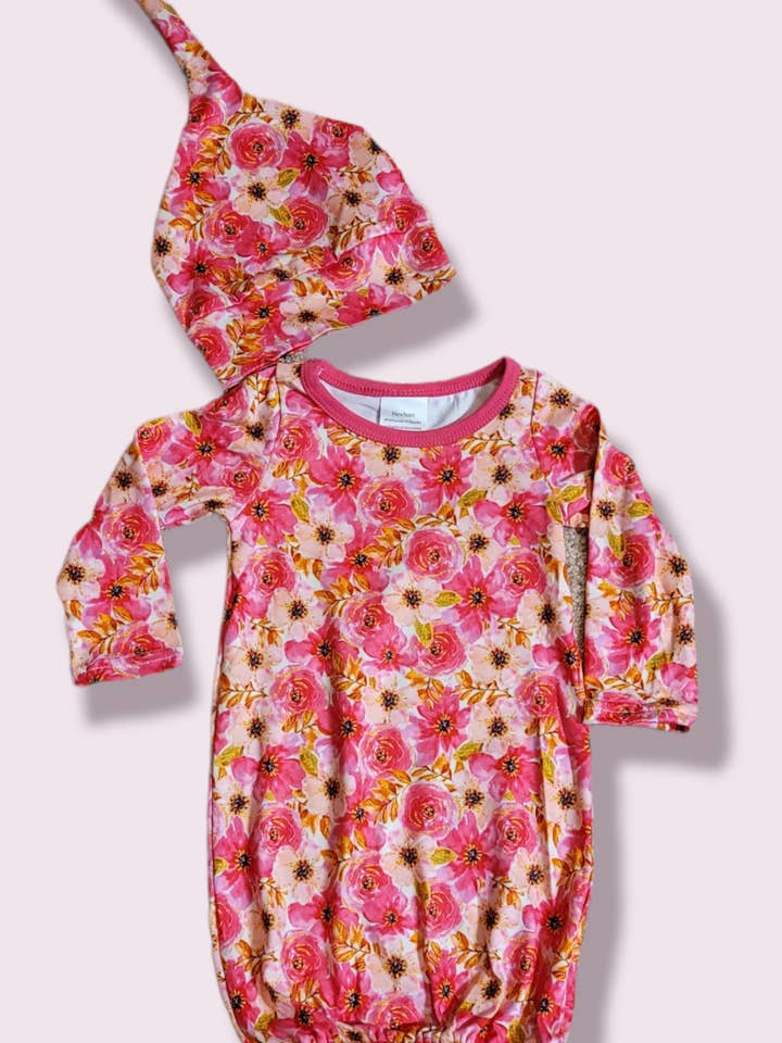 Vestido de bebê floral com chapéu por atacado de AVA Clothing