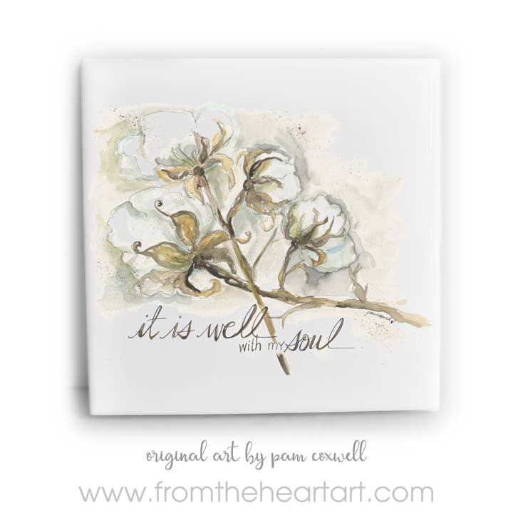 Cotton Boll Ceramic Tile for wholesale by From The Heart Art