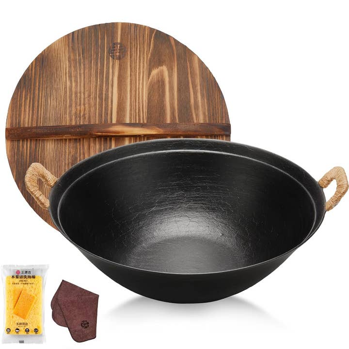 WYJ - Wholesale Cooking Pot - WANGYUANJI Handmade Cast Iron Wok with Dual Handle