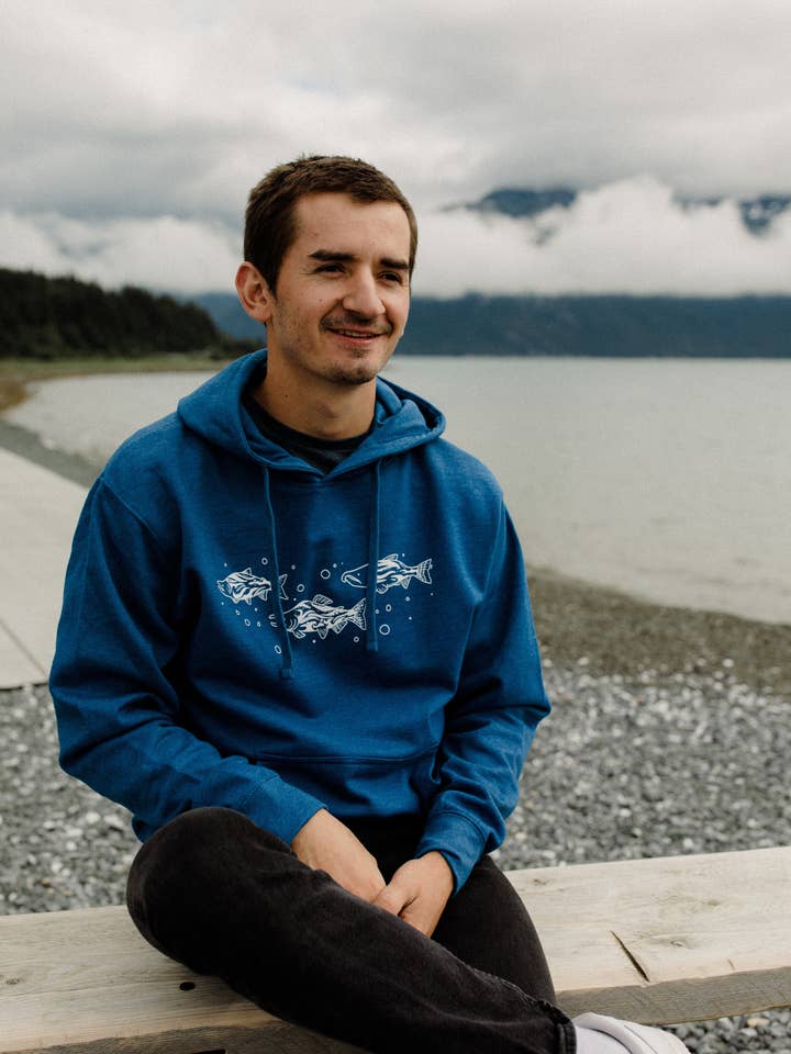 Pullover da uomo blu reale color salmone per la vendita all'ingrosso da parte di Alaska Creations