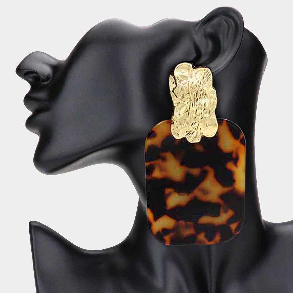 Sensibling Corp. - Wholesale Dangle Earrings - Oversized Patterned Celluloid Acetate Plate Accent Doorknocker Earrings3