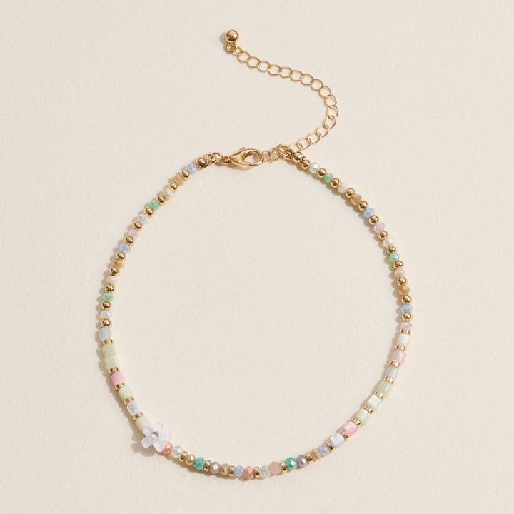 Frem - Wholesale Anklet - Floral Beaded Anklet with Gold Accents1