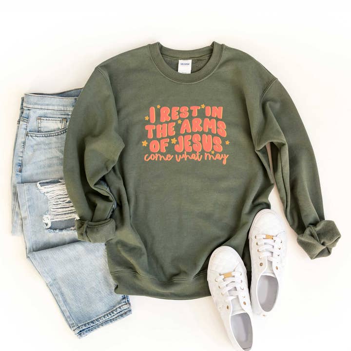 Rest Arms Of Jesus | Sweatshirt | Religious | Faith for wholesale by Uplifting Threads Co Wholesale