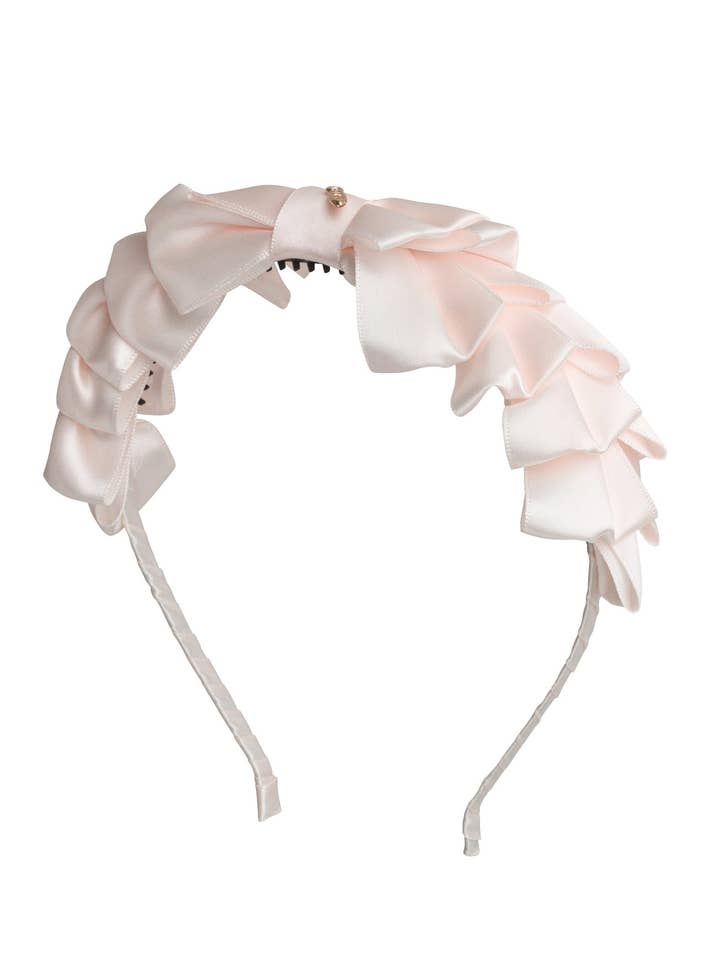 Pleated Ribbon Satin Headband - Palest Pink for wholesale by Project 6 NY Kids