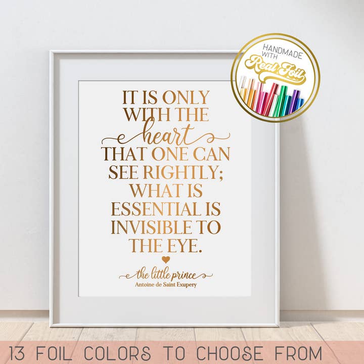 Little Prince Quote Gold Foil Print Antoine de Saint Exupery for wholesale by The Wilde Peach