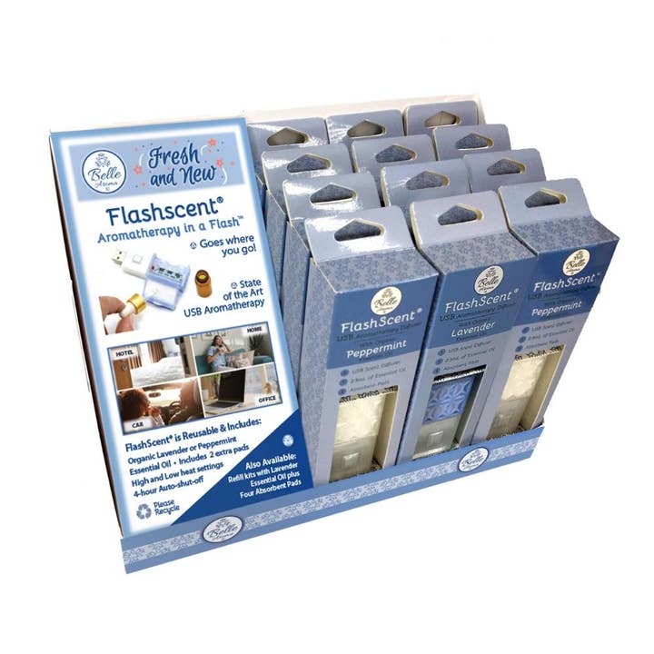 FlashScent® USB Diffuser, Mixed Essential Oil - 12Ct PDQ for wholesale by Belle Aroma®