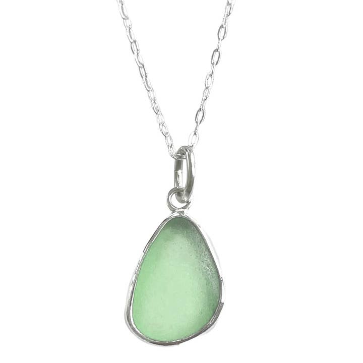 Sea Glass Tiny Droplet Pendant, Soft Green-blue for wholesale by Oceano Sea Glass