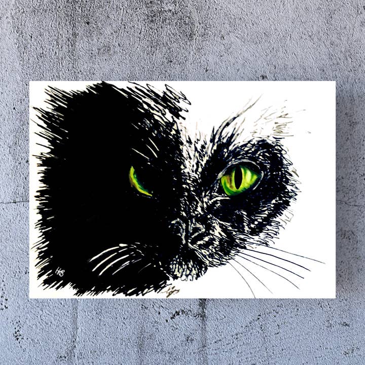 Black Cat Art Print - A5/A4 - Halloween Witch's Familiar for wholesale by Hannah Kate Makes
