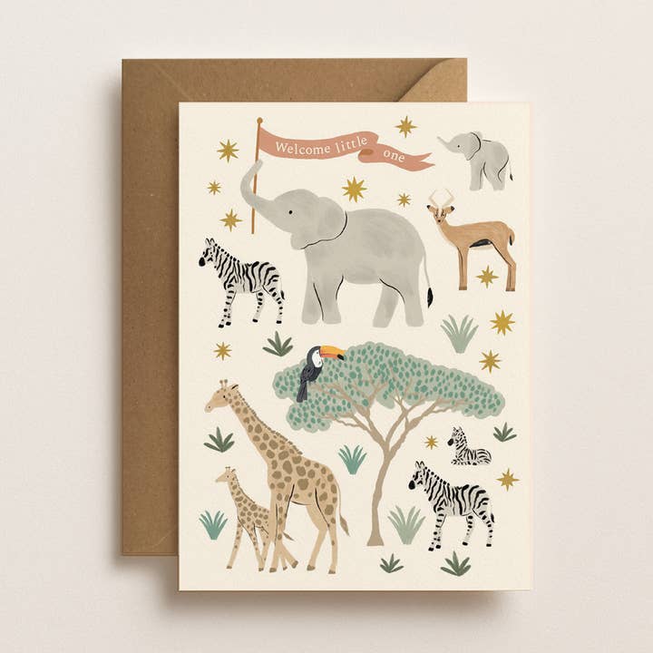 Nyföddkort | Safari Gratulationskort | Djurkort för wholesale av Minibeau