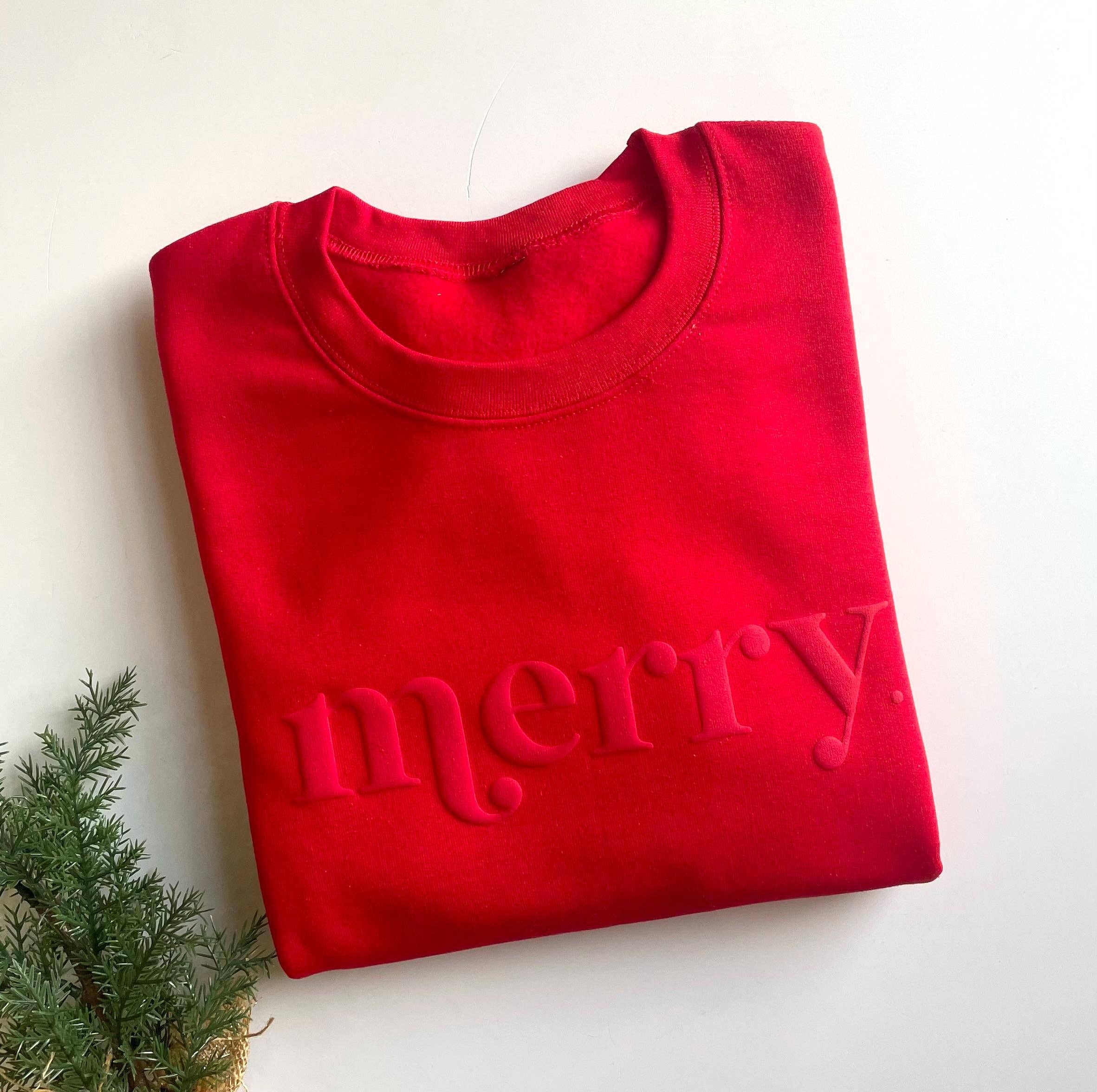 Up2ournecksinfabric - Wholesale Sweatshirt - Women's - Retro Embossed Merry Sweatshirt - Womens Holiday Sweatshirt